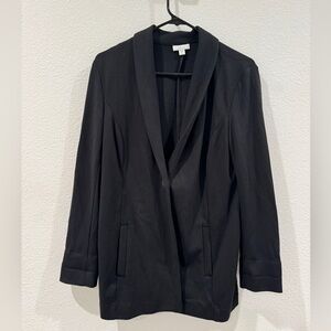 J. Jill Black Ponte Knit Collared Neutral Button Front Blazer Size Small Petite